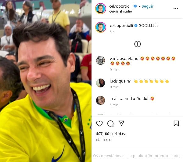 Celso Portiolli foi curtir a Copa do Mundo fora do Brasil e berrou para torcida adversária (Foto: Reprodução/ Instagram) Celso Portiolli foi curtir a Copa do Mundo fora do Brasil e berrou para torcida adversária (Foto: Reprodução/ Instagram)
