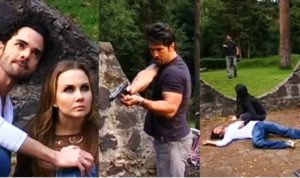 Luto em Cuidado com o Anjo - Amador desmascara Ana Júlia, mata Vicente e foge (Foto: Reprodução / Las Estrellas / Montagem TV Foco)