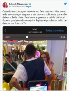 Deborah Albuquerque: eliminada de A Fazenda 14 alega ter sido atacada por fã de Deolane (Foto: Reprodução / Twitter)