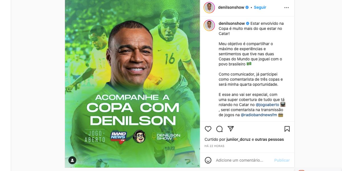 De acordo com Denílson, Casimiro também comentará a Copa do Mundo (Reprodução)