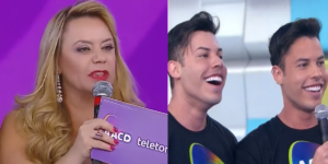 Flor dá em cima de convidados ao vivo no Teleton (Foto: Reprodução)