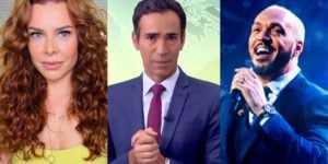 Fernanda Souza, César Tralli e Belo (reprodução)