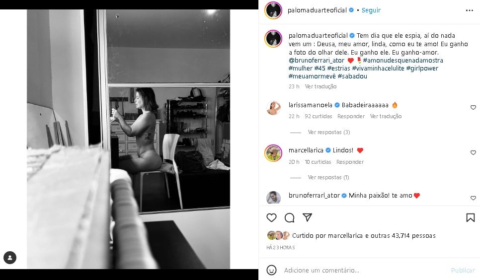 Paloma Duarte posou completamente nua para o marido, Bruno Ferrari (Foto: Reprodução/ Instagram)