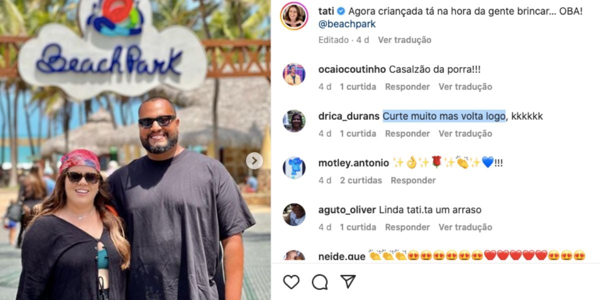 De acordo com fãs, Tati Machado e Bruno são um casalzão (Reprodução) De acordo com fãs, Tati Machado e Bruno são um casalzão (Reprodução)