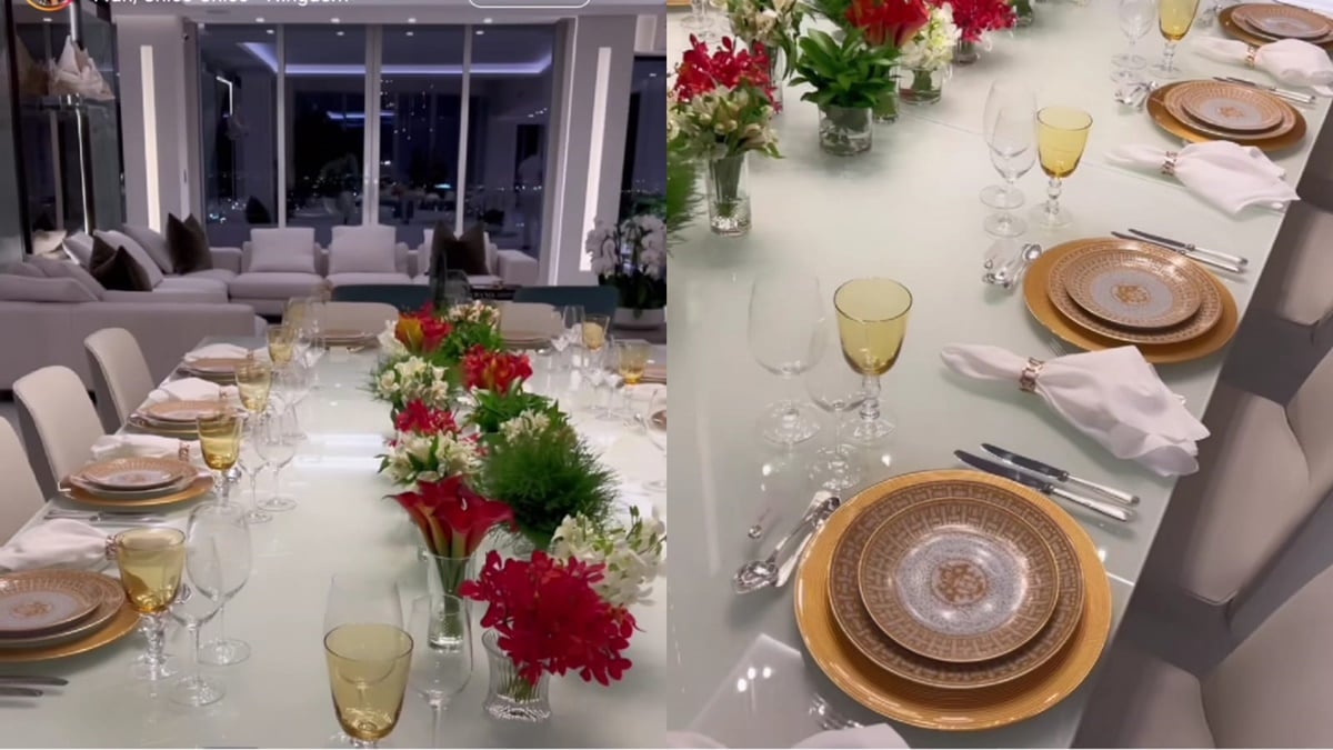 A extensa sala de jantar da mansão de Roberto Justus; esposa do empresário agradeceu a colaboração dos funcionários