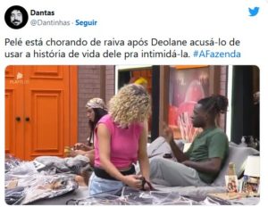 A Fazenda 14 - Após eliminação de Deborah Albuquerque, Deolane Bezerra faz Pelé Milflows chorar (Foto: Reprodução / Twitter)