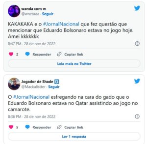 Internautas criticaram Eduardo Bolsonaro (PL-SP) no estádio no Catar no jogo do Brasil contra a Suíça nesta segunda (28) (Foto: Reprodução / Twitter)