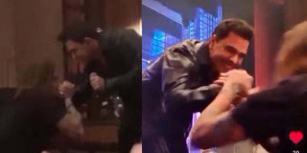 Dado Dolabella beija mão de Dado Dolabella em show (Reprodução)