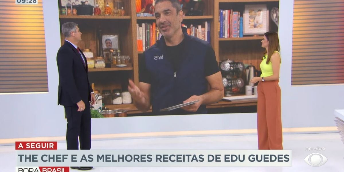 Joel Datena e Edua Guedes durante conversa no final do Bora Brasil