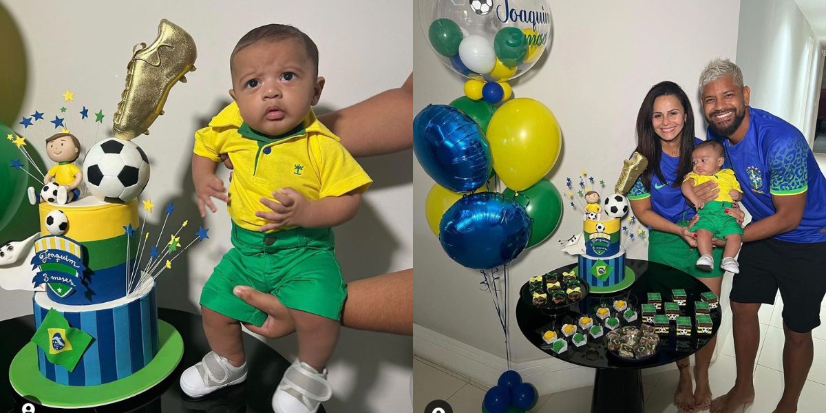 Viviane Araújo e o marido Guilherme Militão comemoram os 3 meses de Joaquim
