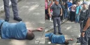 Assaltante foi linchado no meio da Rua Bela Cintra (Foto: Reprodução / Band)