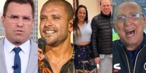 Rodrigo Bocardi, Diogo Nogueira, Silvia Abravanel, Silvio Santos e Galvão Bueno (Reprodução)