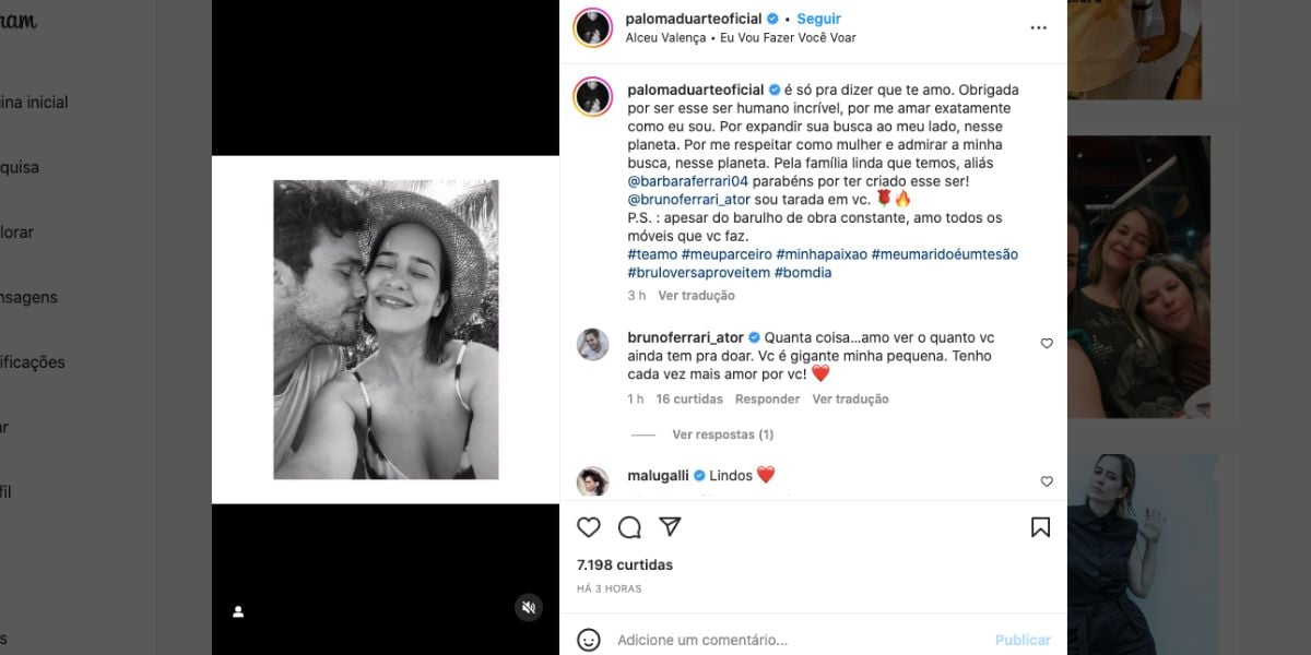 De acordo com Paloma Duarte, ela ainda é tarada em Bruno Ferrari (Reprodução)