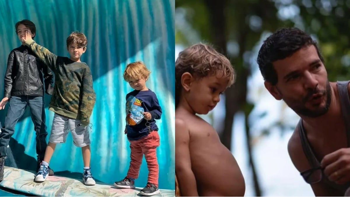 O filho de Daniel de Oliveira com os dois irmãos, frutos da relação do ator com Vanessa Giácomo (Reprodução/ Instagram)