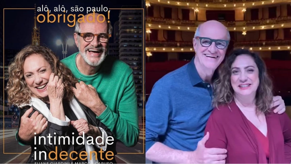 A atriz na peça Intimidade Indecente ao lado do parceiro de cena, Marcos Caruso (Reprodução/ Instagram)
