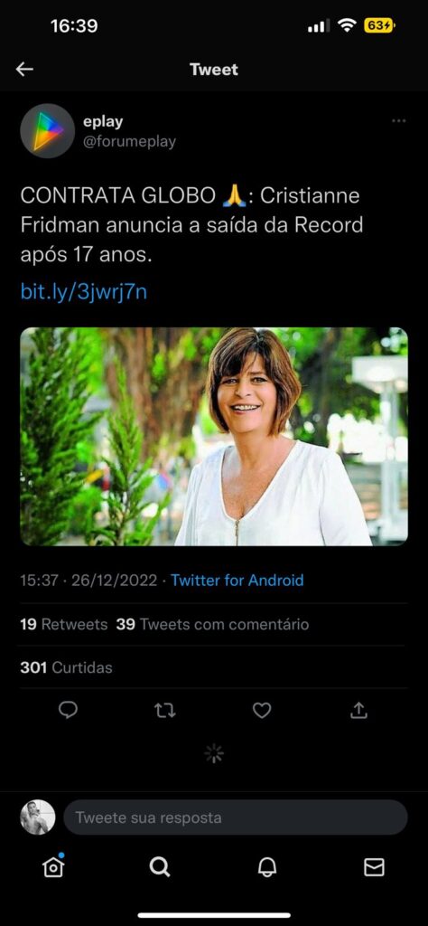 Público pede volta de estrela para emissora carioca (Reprodução)