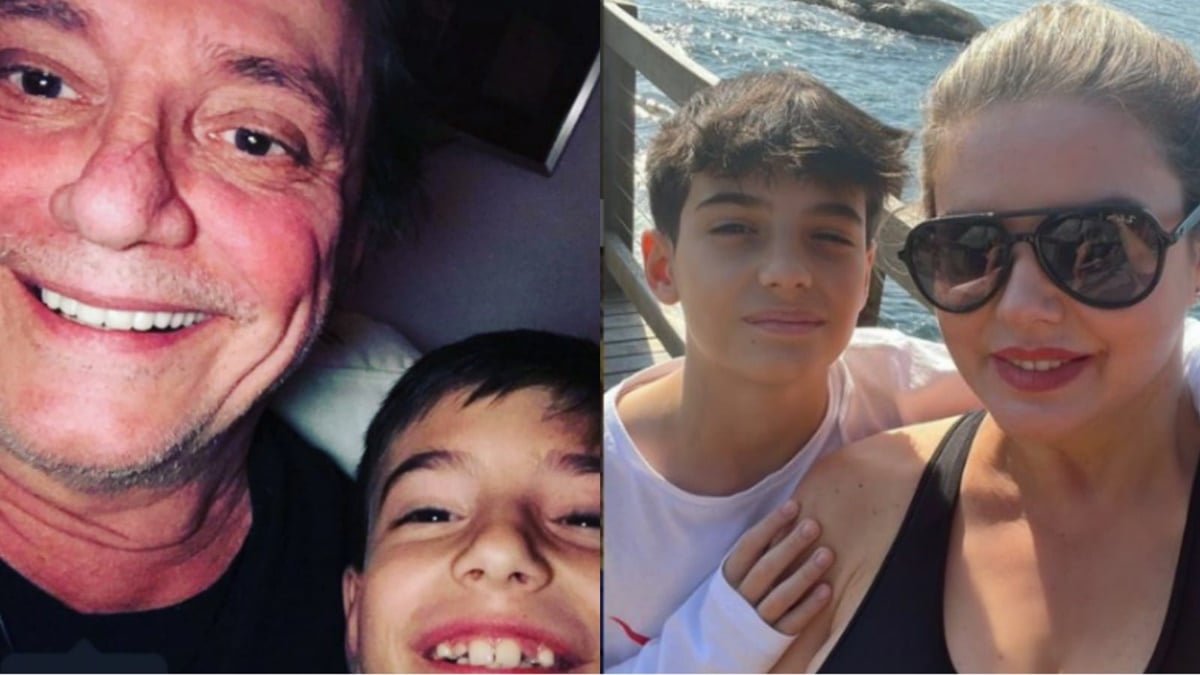 O caçula com o pai, em foto de 2019, e recentemente, com a mãe