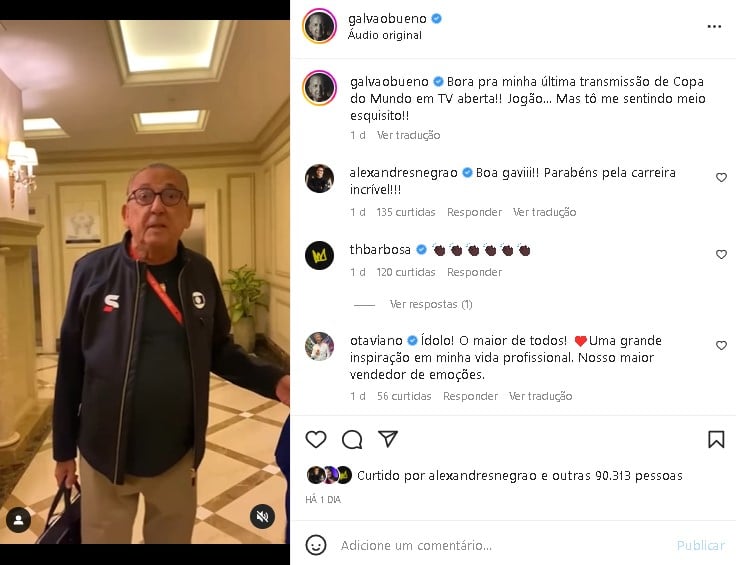 Galvão Bueno falou de sua despedida (Foto: Reprodução/ Instagram)