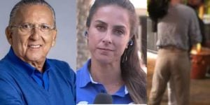 Galvão Bueno, Carol Barcellos, da Globo, e ator beija homem (Reprodução)
