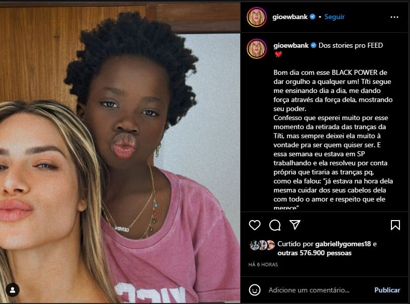 Gio Ewbank faz textão a filha, Títi, e diz o que ela fez - Foto: Reprodução