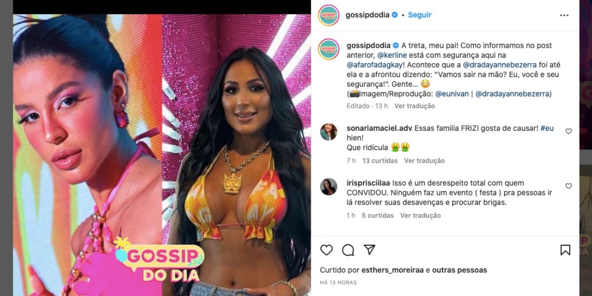 De acordo com o "Gossip do Dia", artistas protagonizaram climão em festa (Reprodução)