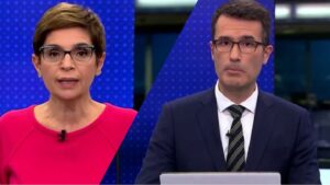 Renata Lo Prete e Fábio Turci na bancada do Jornal da Globo (Fotos: Reprodução/ Montagem)