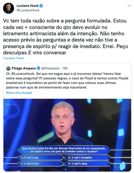 De acordo com Luciano Huck, ele não possuí acesso prévio as perguntas do Domingão (Reprodução) De acordo com Luciano Huck, ele não possuí acesso prévio as perguntas do Domingão (Reprodução)