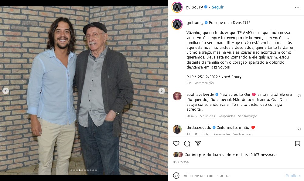 Neto de Reynaldo Boury, que trabalho com o avô em Chiquititas no SBT, se despediu (Foto: Reprodução/ Instagram)