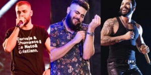 O volume nas sungas de Zé Neto, Gusttavo Lima e Henrique chamaram atenção (Foto Reprodução/Montagem/Tv Foco)