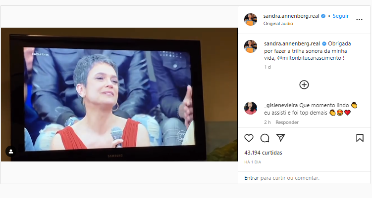 Durante o programa Altas Horas, da Globo, a jornalista Sandra Annenberg, não se contem e revela o que grande famoso fez com ela  - Foto Reprodução