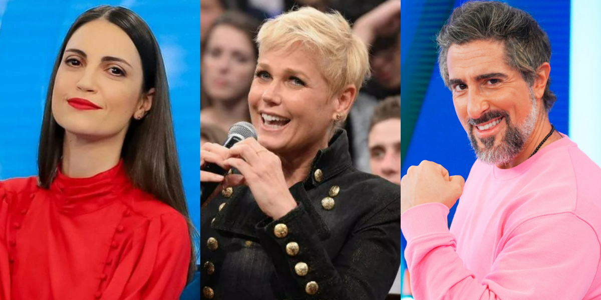 Chris Flores, Xuxa e Marcos Mion (Foto: Reprodução/SBT/TV Globo)