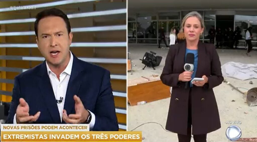 Edu Ribeiro e Vanessa Lima durante o Fala Brasil
