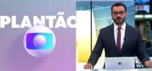 Marcelo Cosme voltou ao estúdio do Jornal Hoje para comandar o Plantão Globo- Foto: Montagem/TV Foco