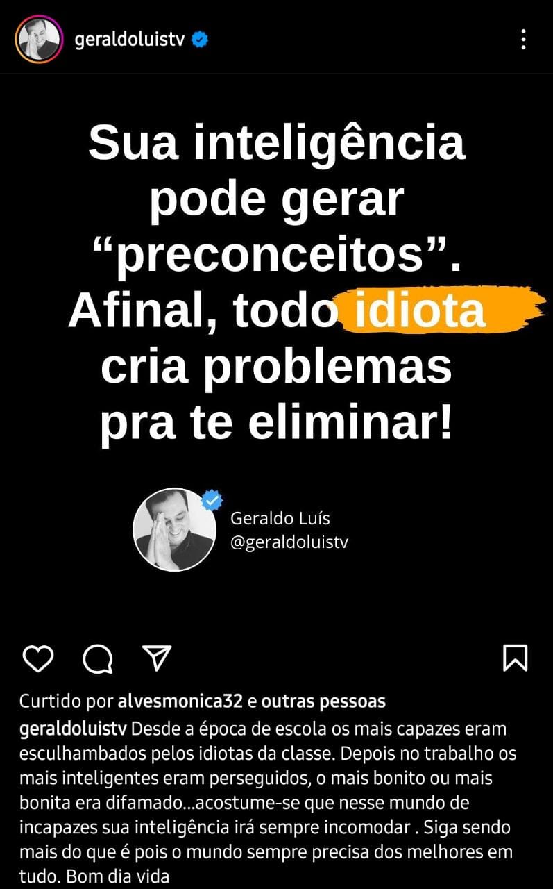 Publicação de Geraldo Luís (Foto: Reprodução/ Instagram)