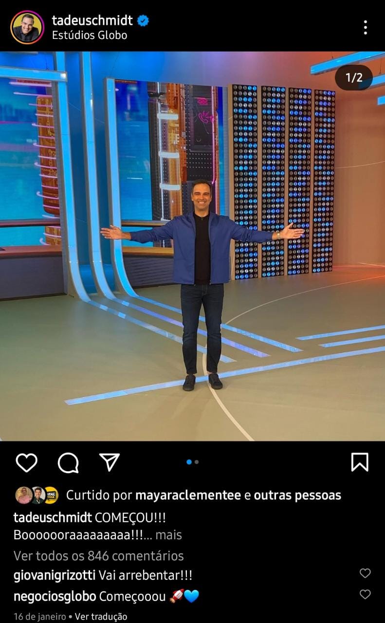Publicação de Tadeu Schmidt (Foto: Divulgação/ Instagram)