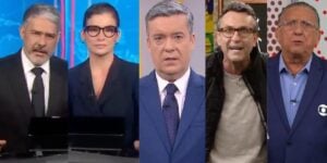 William Bonner, Renata Vasconcellos, no JN, Roberto Kovalick, Neto e Galvão Bueno (Reprodução)