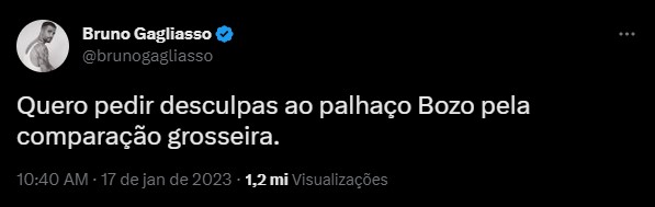 Retratação de Bruno Gagliasso no Twitter - foto: Reprodução