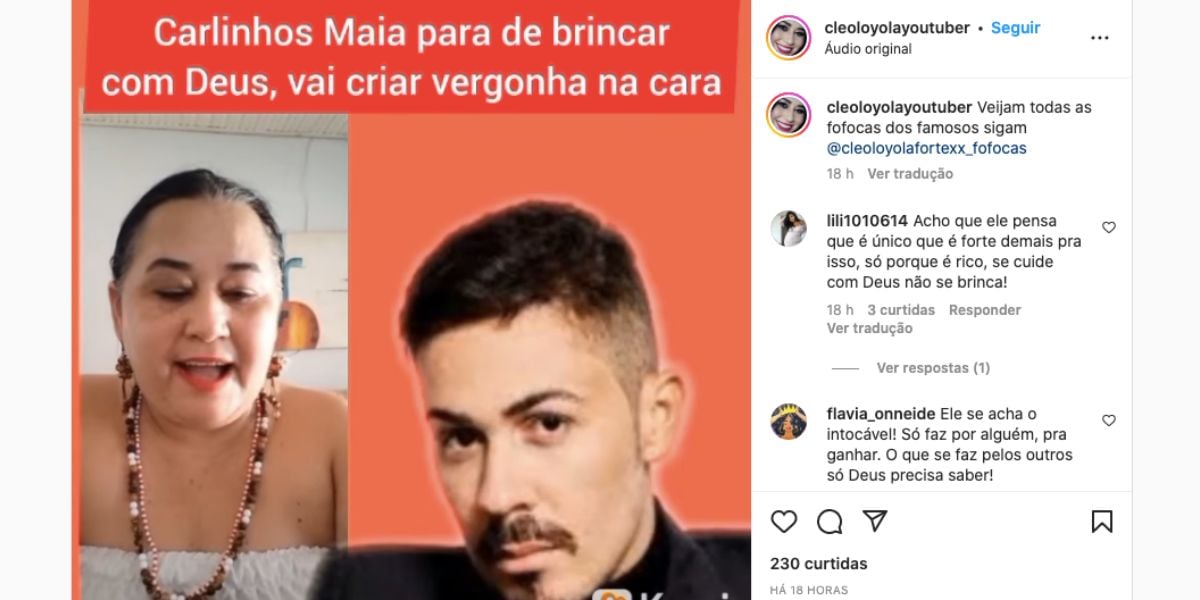 Cleo Loyola, ex de Luciano Camargo, entrega que Carlinhos Maia combinou com vidente para fazer previsão sobre perda de fortuna para enganar público e ainda diz para famoso tomar cuidado com suas atitudes e saúde (Foto: Reprodução / Instagram)