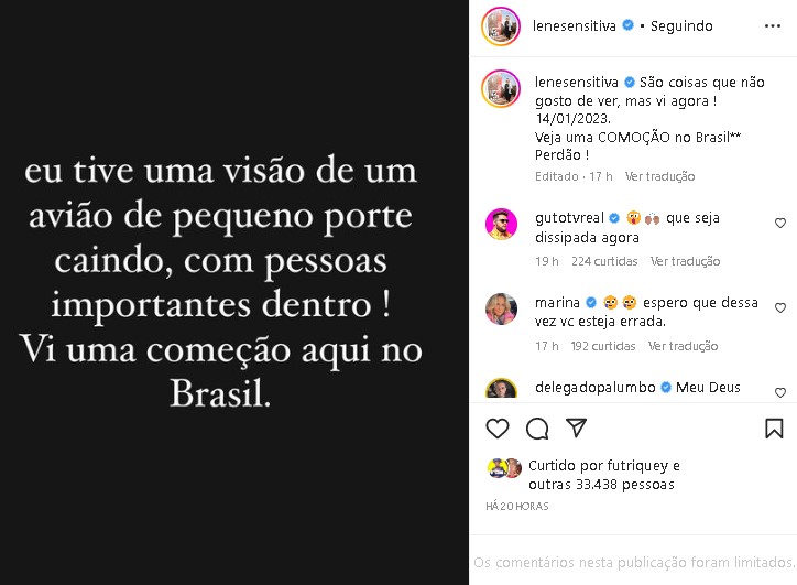 Lene Sensitiva fez previsão sobre queda de avião com pessoas importantes (Foto: Reprodução)