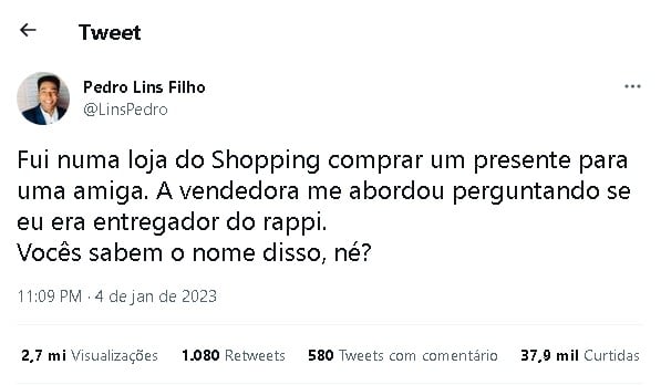 Pedro Lins Filho denunciou racismo que sofreu em shopping de Recife (Foto: Reprodução)