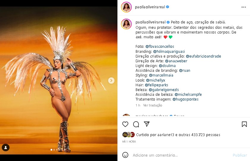 Fantasisa que Paolla Oliveira escolheu para usar no desfile da Grande Rio (Foto: Reprodução/ Instagram)