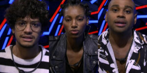 Gabriel Santana, Tina e Cezar Black estão no paredão do BBB23 (Foto: Reprodução)