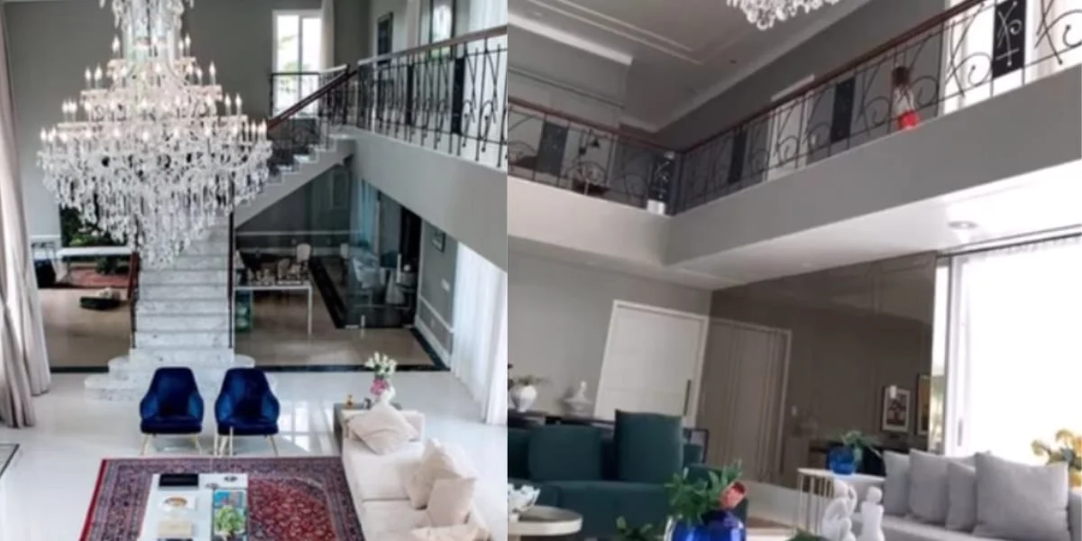 Sala de entrada da residência do Wesley Safadão, onde se localiza seu lustre gigante - Foto Reprodução YouTube