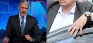 William Bonner teve que noticiar a prisão em flagrante de um ator da Globo- Foto: Montagem/TV Foco