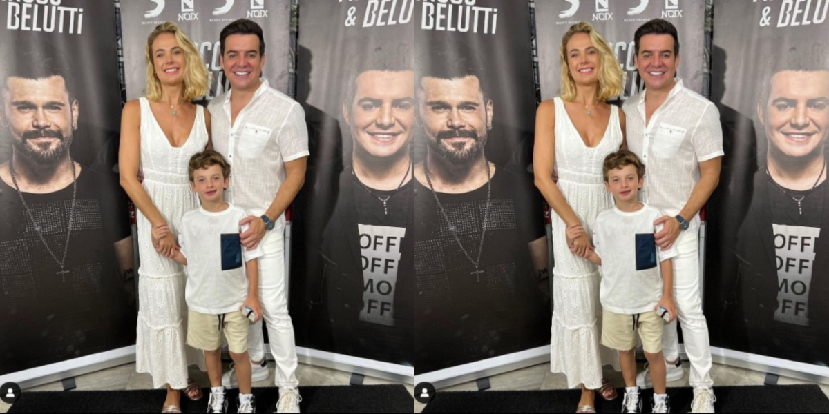 O cantor Belutti ao lado da esposa e do filho do casal - Foto: Reprodução/Instagram