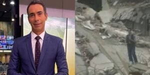 César Tralli no Jornal Hoje. Jornalistas mostrou imagens de quando cobriu tragédia na Turquia e disparou no Ibope (Montagem: TV Foco)