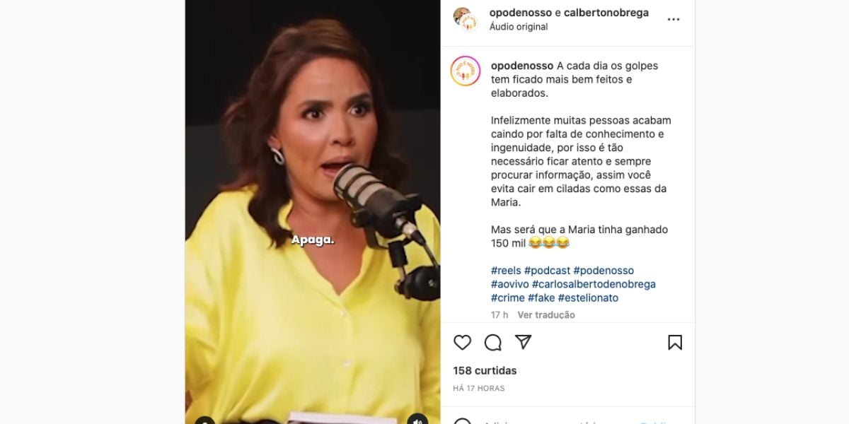 Esposa de Carlos Alberto, Renata Domingues, confessa que sua funcionária, Maria, quase caiu em golpe milionário (Foto: Reprodução / O Pod É Nosso do YouTube)