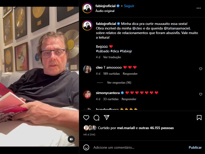 Fábio Jr. surge lendo livro da filha - Foto: Reprodução/Instagram