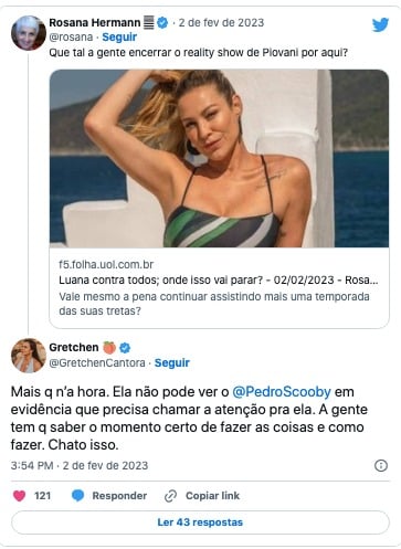 Gretchen perde a paciência e detona quebra-pau de Luana Piovani e Pedro Scooby (Foto: Reprodução / Twitter )