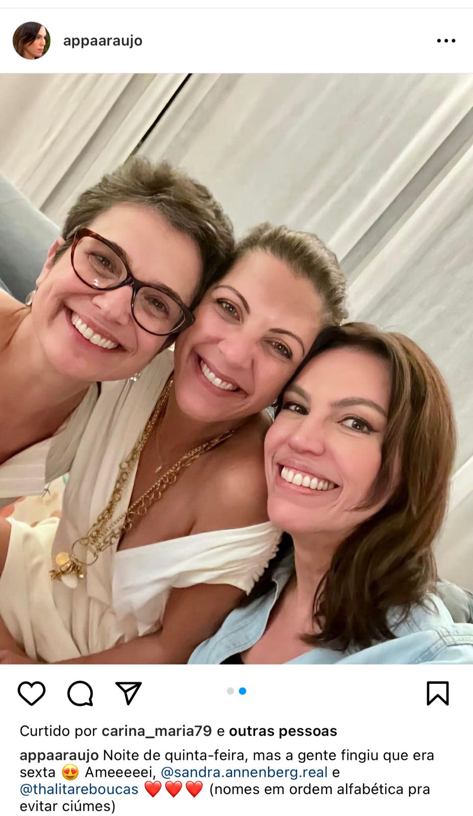 Ana Paula Araújo, da Globo, publica foto ao lado de Sandra Annenberg e Thalita Rebouças, e manda recado sobre fingimento - Foto Reprodução Instagram